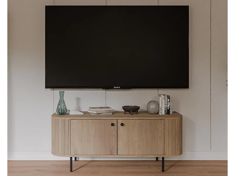 AX LIVING TV-Schrank Halay Eiche Cremona, 2 Türen Moderne Rillenstruktur 123 cm, mit runden Kanten