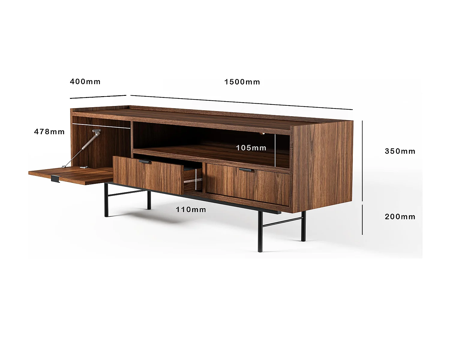 AX LIVING Nordiva Lowboard 150 cm Warmia Walnut Holz TV Möbel Modern