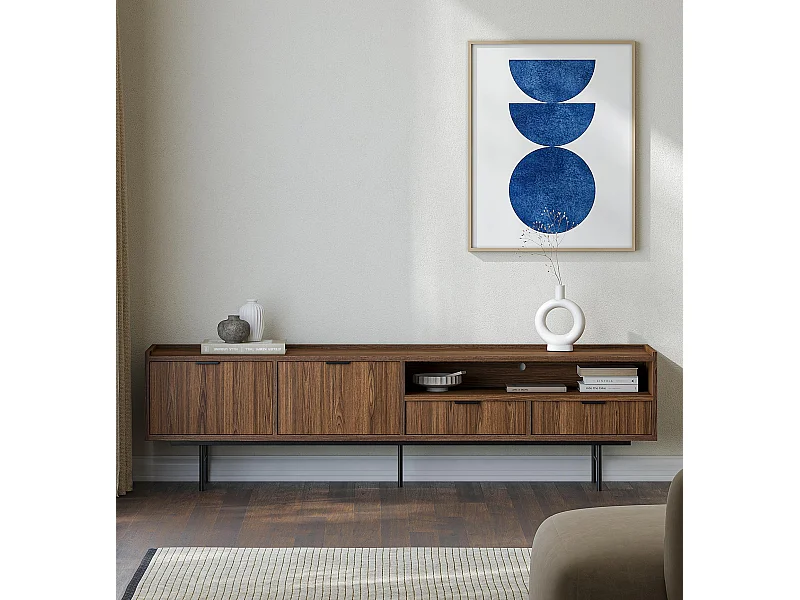 AX LIVING Nordiva TV Lowboard 200 cm Warmia Walnut Holz TV Möbel Modern