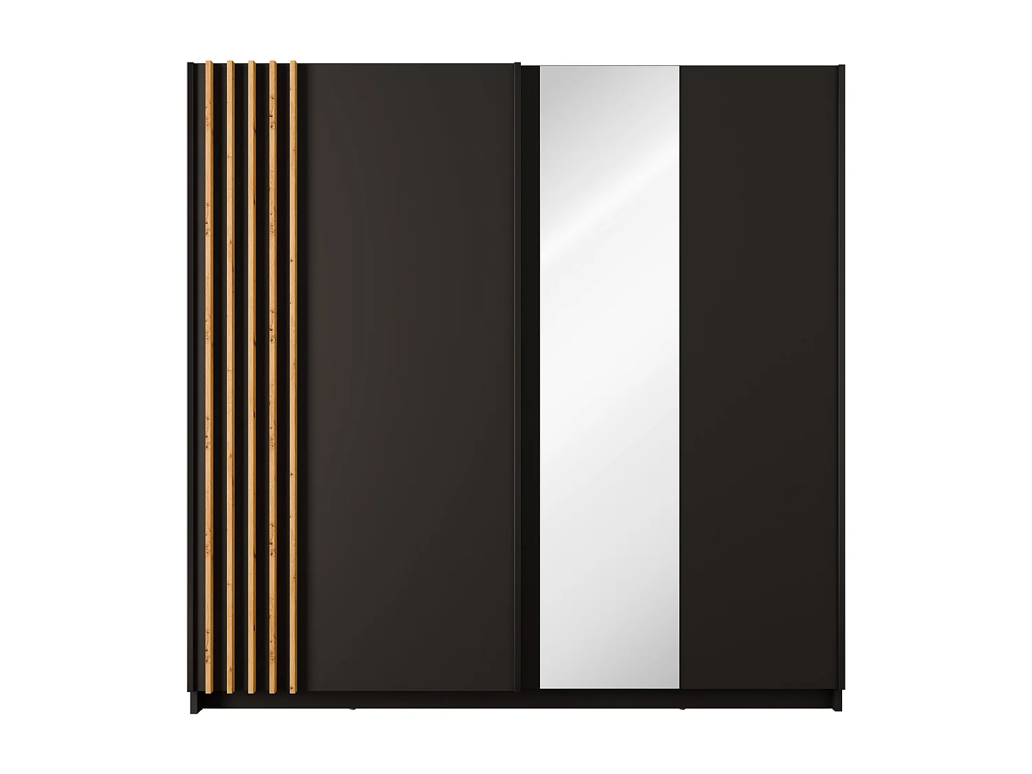 AX Living Kleiderschrank schwarz mit Spiegel 202 cm – Beralto Artisan Lamellen