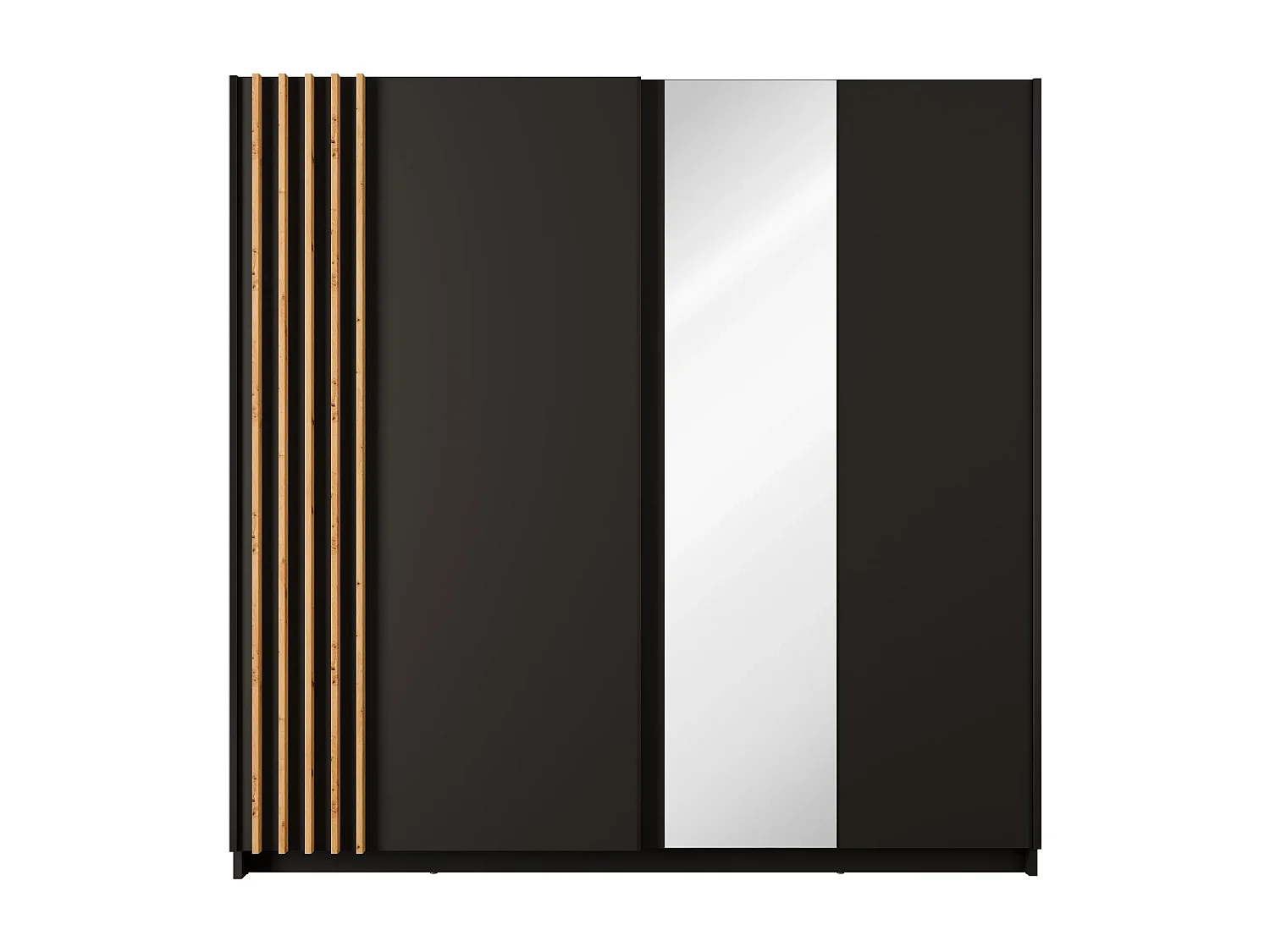 AX LIVING Kledingkast Beralto zwart met spiegel 202 cm Artisan lamellen