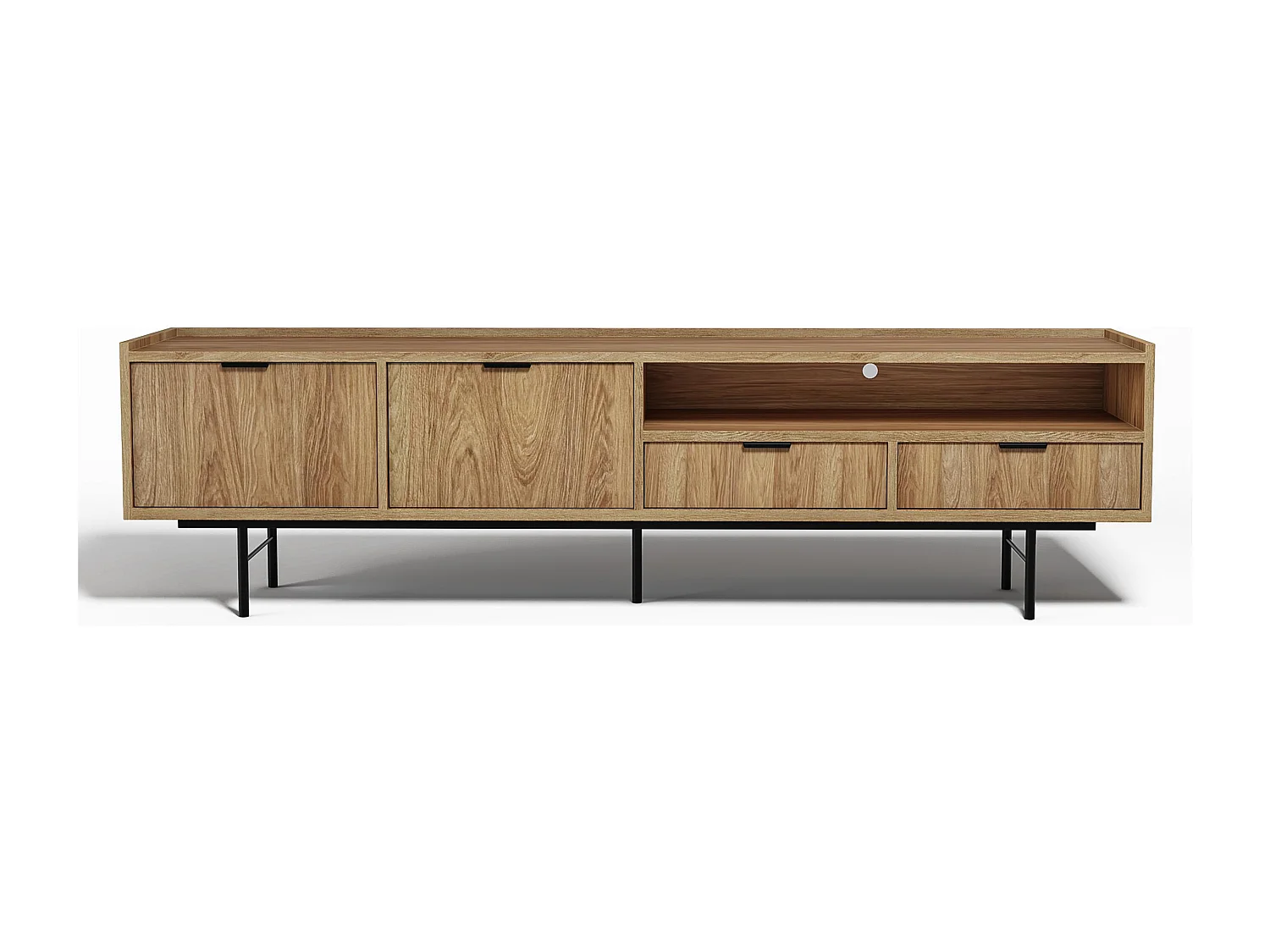AX LIVING Nordiva TV Lowboard 200 cm Hikora Natur Holz TV Möbel Modern