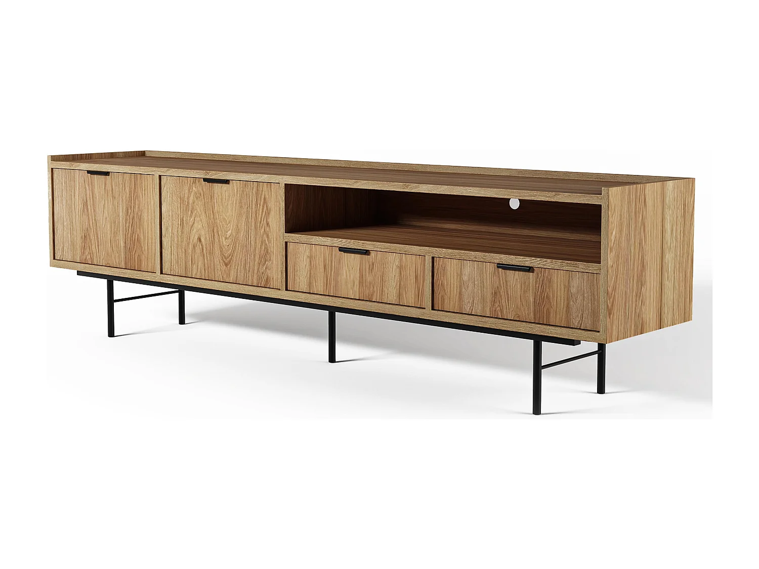 AX LIVING Nordiva TV Lowboard 200 cm Hikora Natur Holz TV Möbel Modern