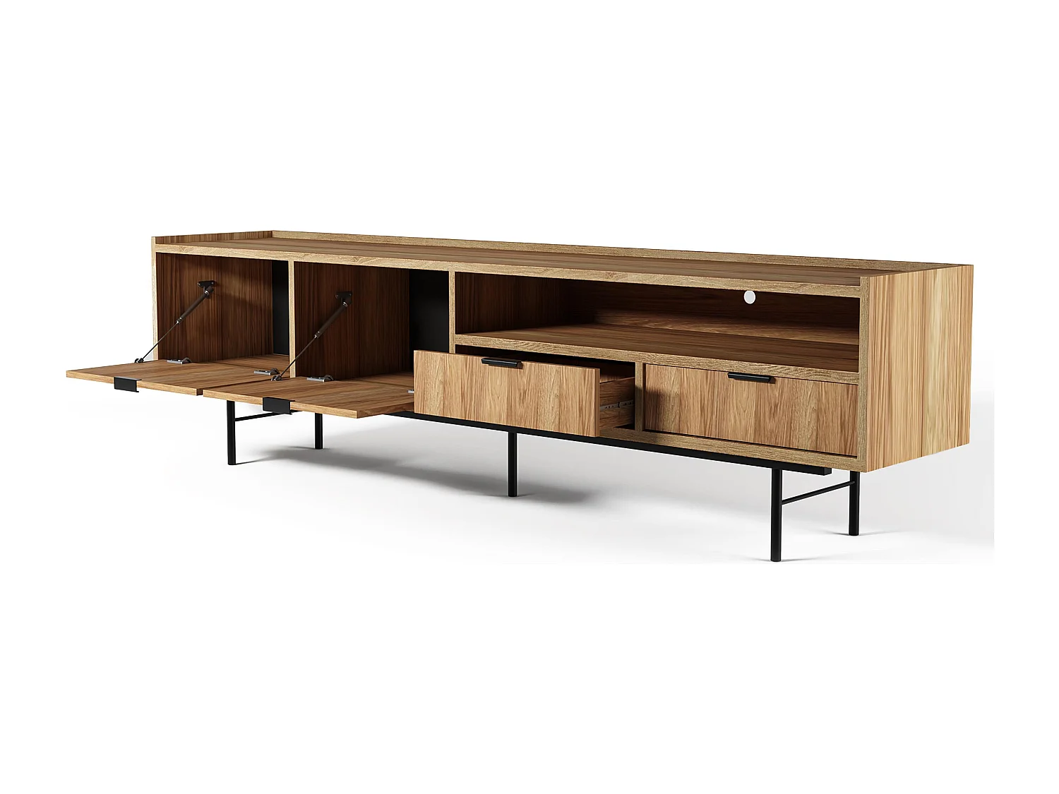 AX LIVING Nordiva TV Lowboard 200 cm Hikora Natur Holz TV Möbel Modern