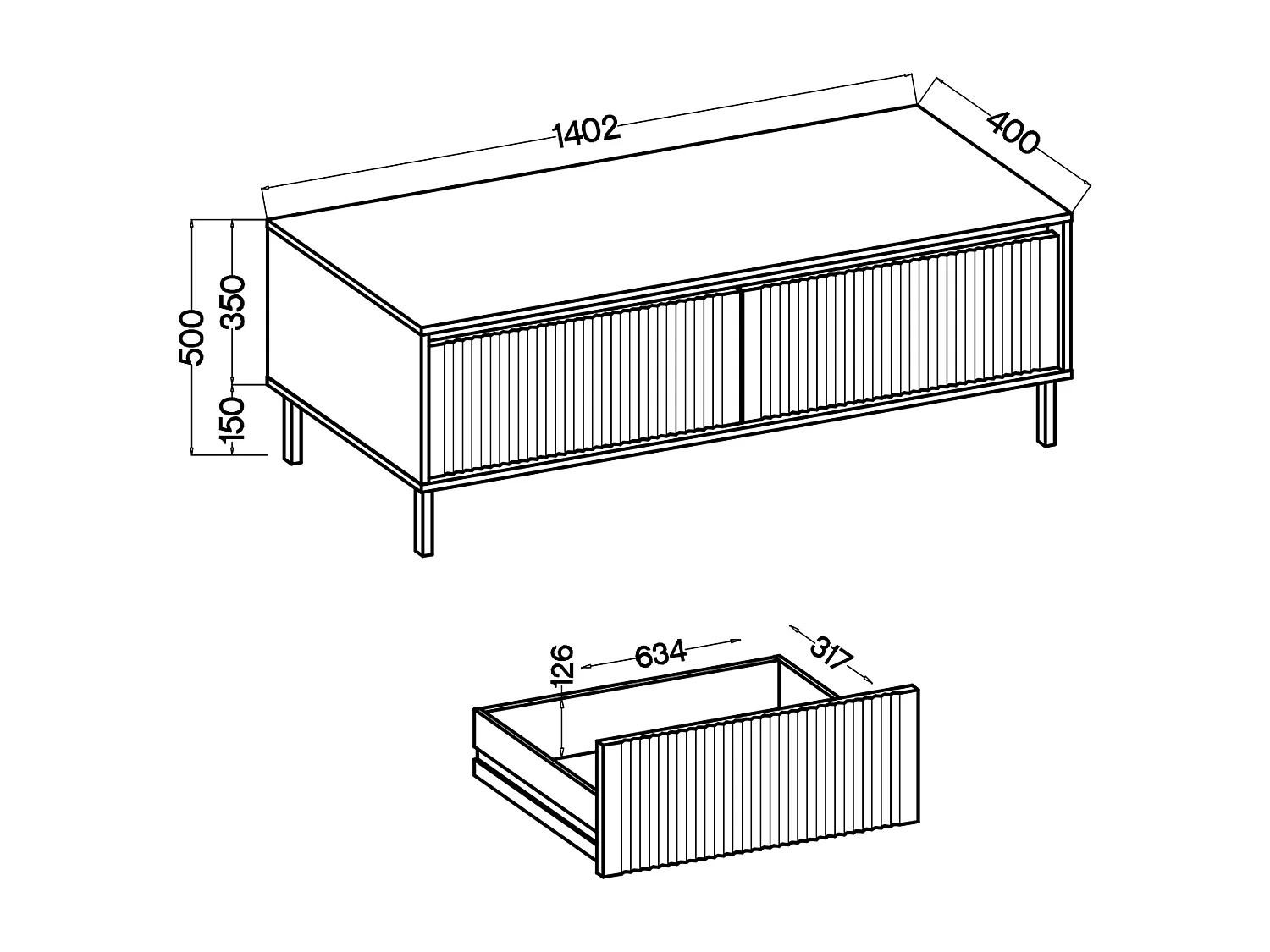 AX LIVING TV-Lowboard BODRUM RTV-Schrank 2 Schubladen 140 cm Eiche Evoke