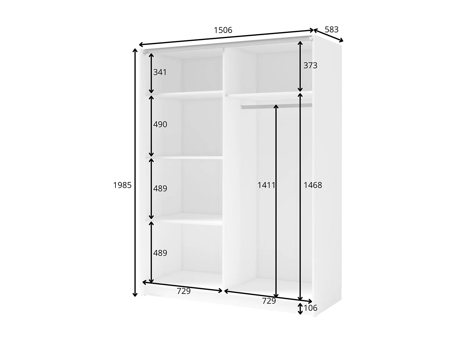 AX Living Kleiderschrank weiß mit Spiegel 150 cm – Beralto mit Lamellen