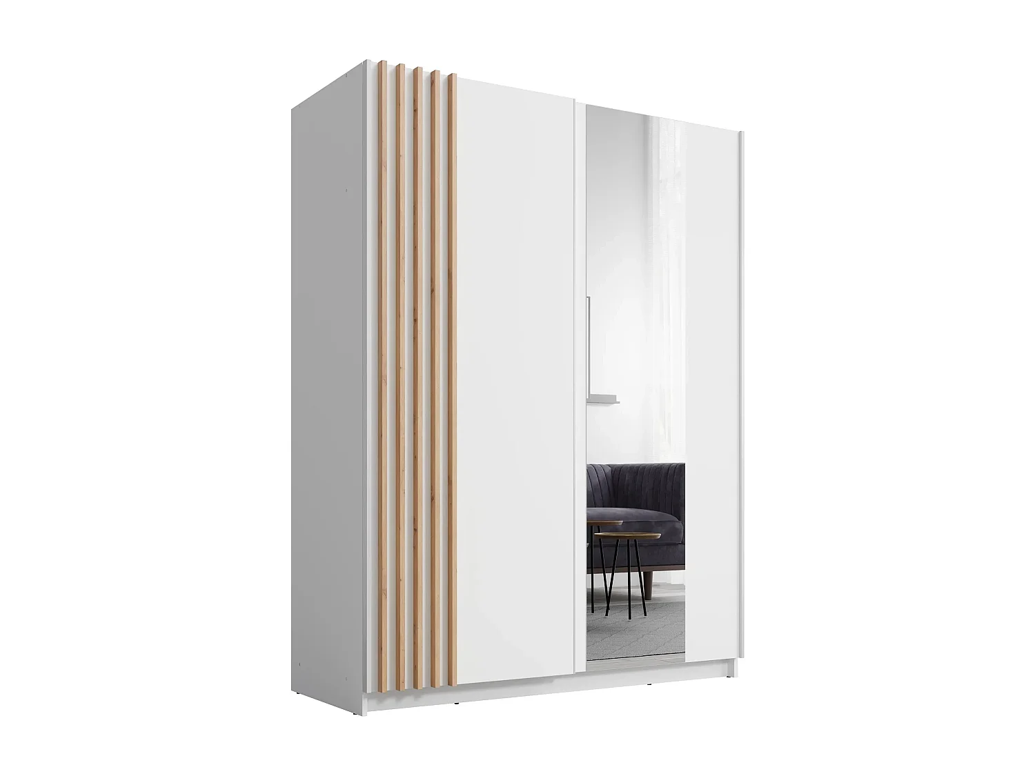 AX LIVING Kledingkast Beralto wit met spiegel 150 cm lamellen