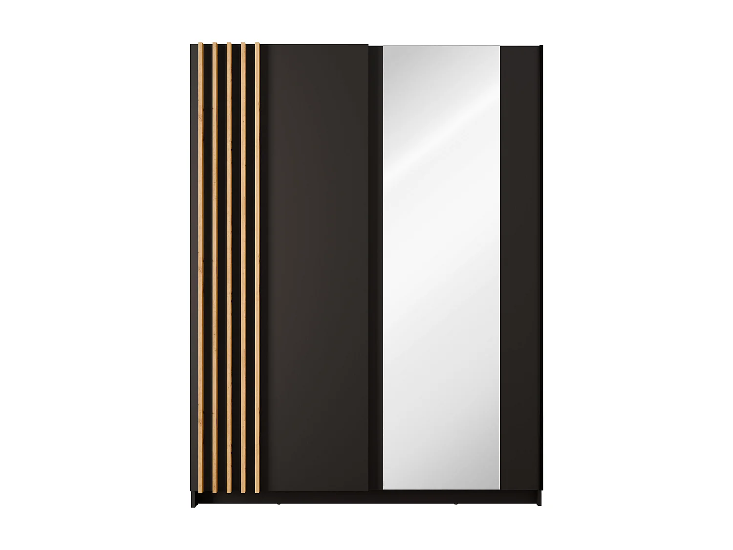 AX Living Kleiderschrank schwarz mit Spiegel 150 cm – Beralto mit Lamellen