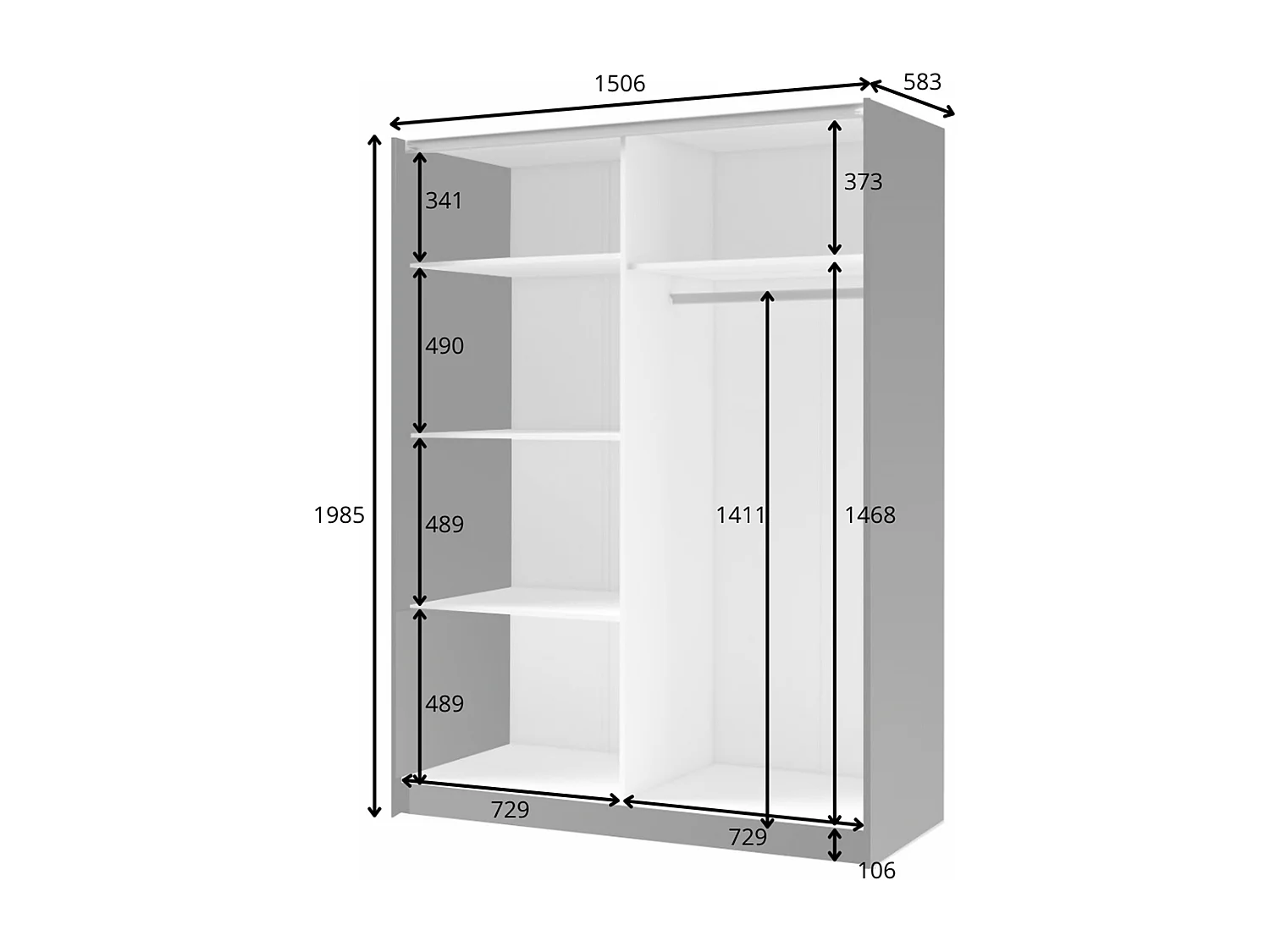 AX Living Kleiderschrank schwarz mit Spiegel 150 cm – Beralto mit Lamellen