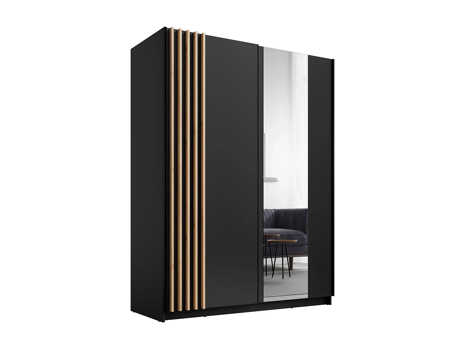 AX LIVING Kledingkast Beralto zwart met spiegel 150 cm lamellen