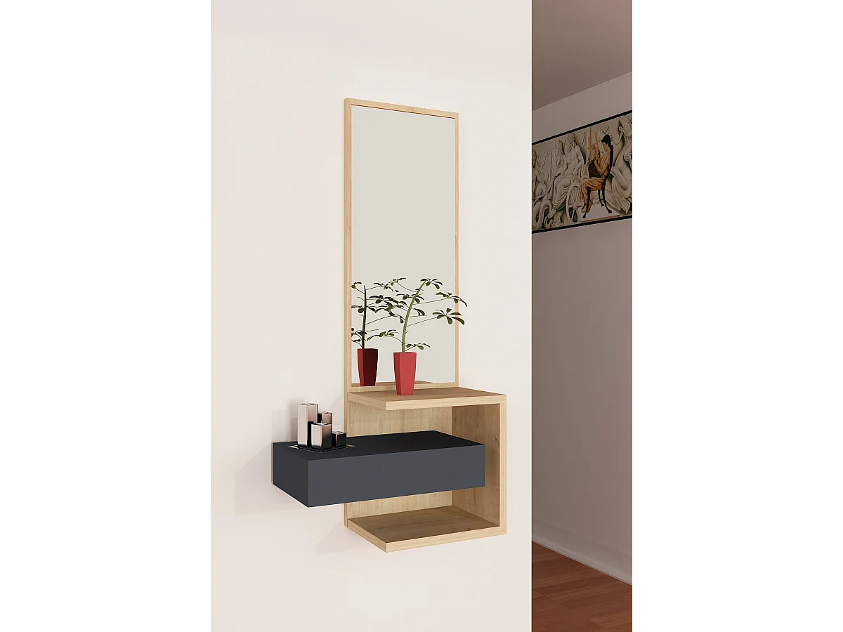 Halmeubel "Stella" van antraciet eikenhout, 3 planken, 49x31x90 cm, modern design en praktische opbergruimte