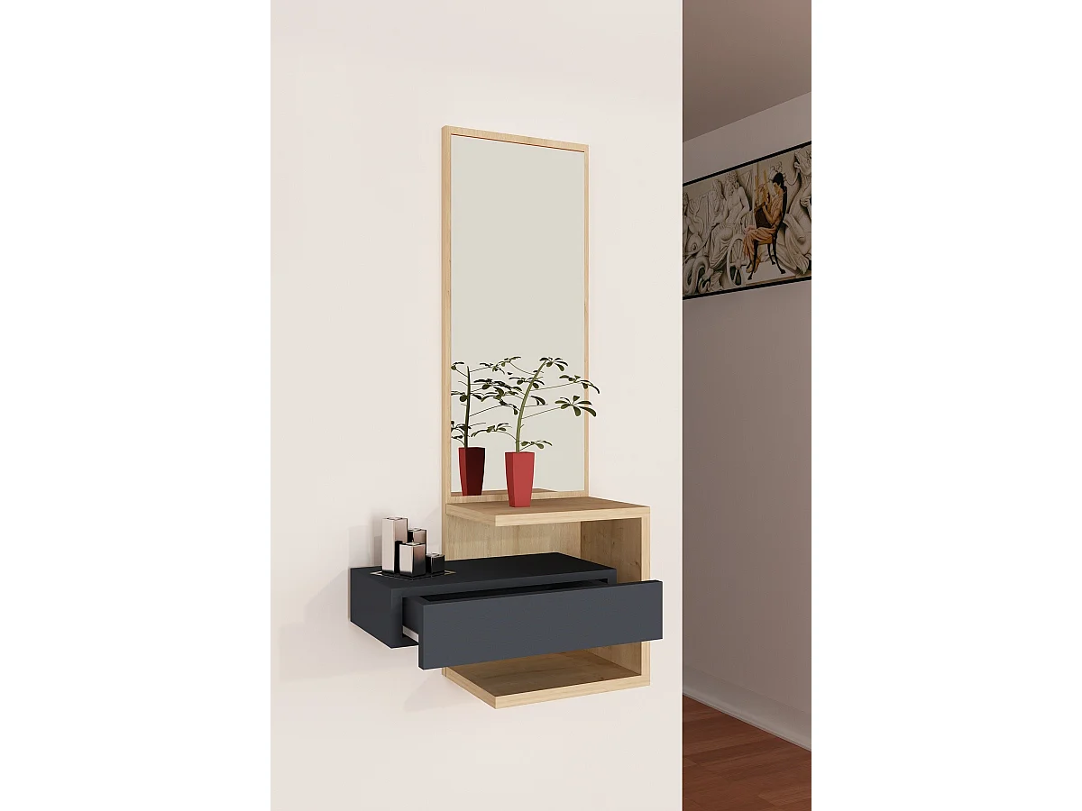 Halmeubel "Stella" van antraciet eikenhout, 3 planken, 49x31x90 cm, modern design en praktische opbergruimte