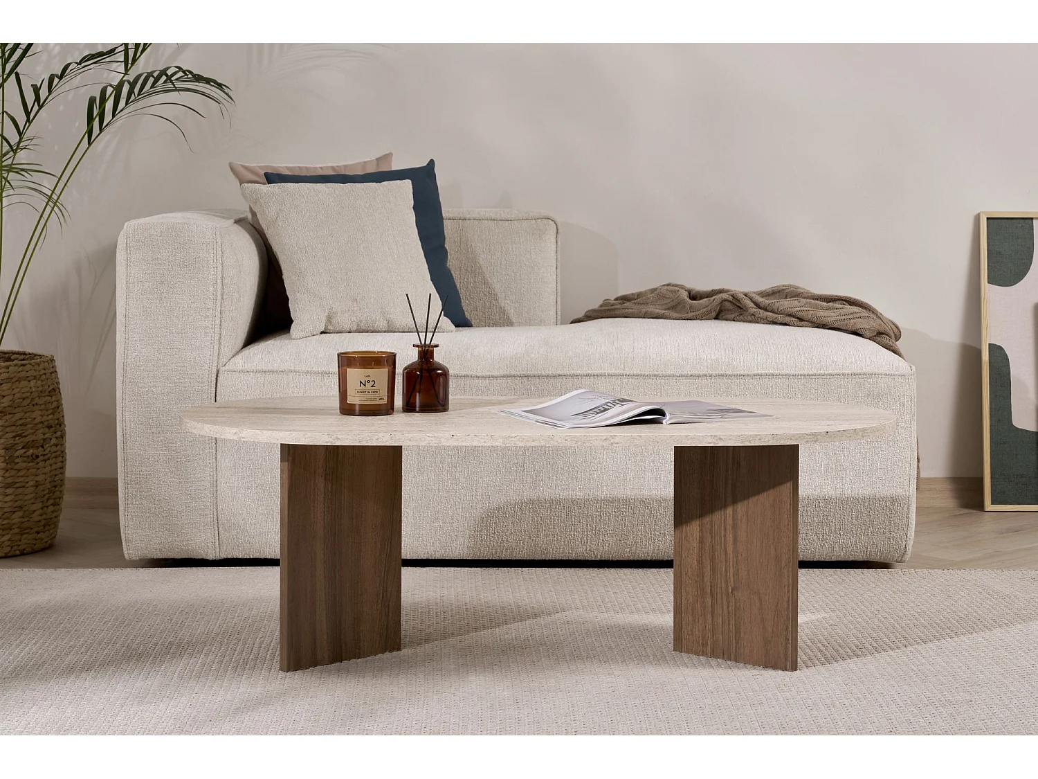 Houten salontafel "Sable" 119 x 60 x 40 cm - Travertin