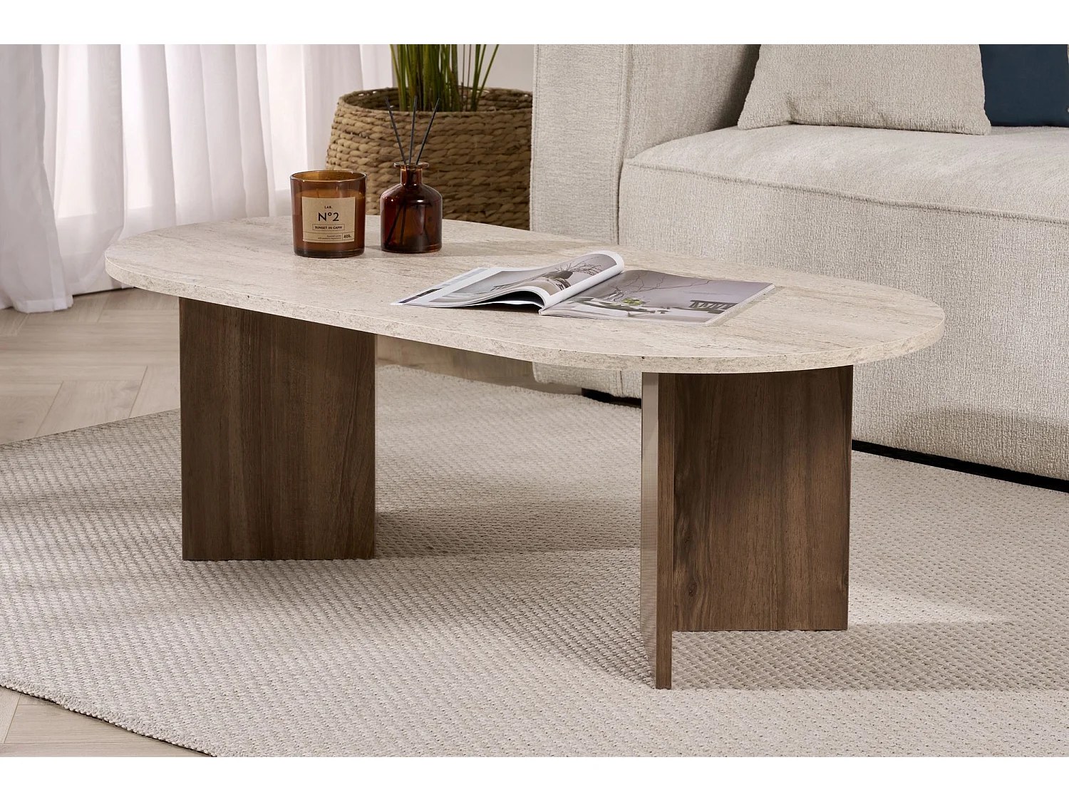 Houten salontafel "Sable" 119 x 60 x 40 cm - Travertin