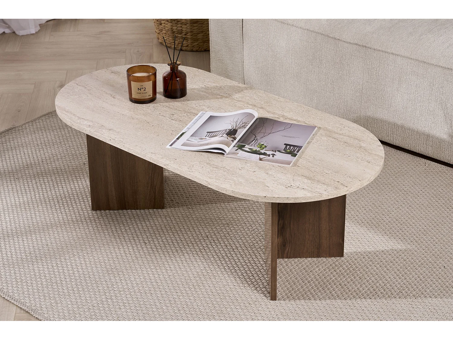 Houten salontafel "Sable" 119 x 60 x 40 cm - Travertin
