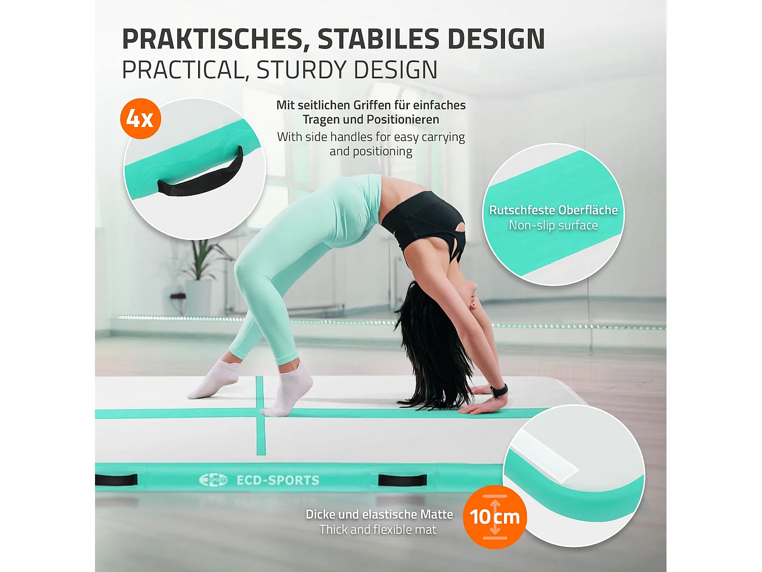 Tapis airtrack 300x100x10cm vert menthe piste de gymnastique gonflable pour tumbling yoga pilates et fitness avec pompe électrique et sac de transport