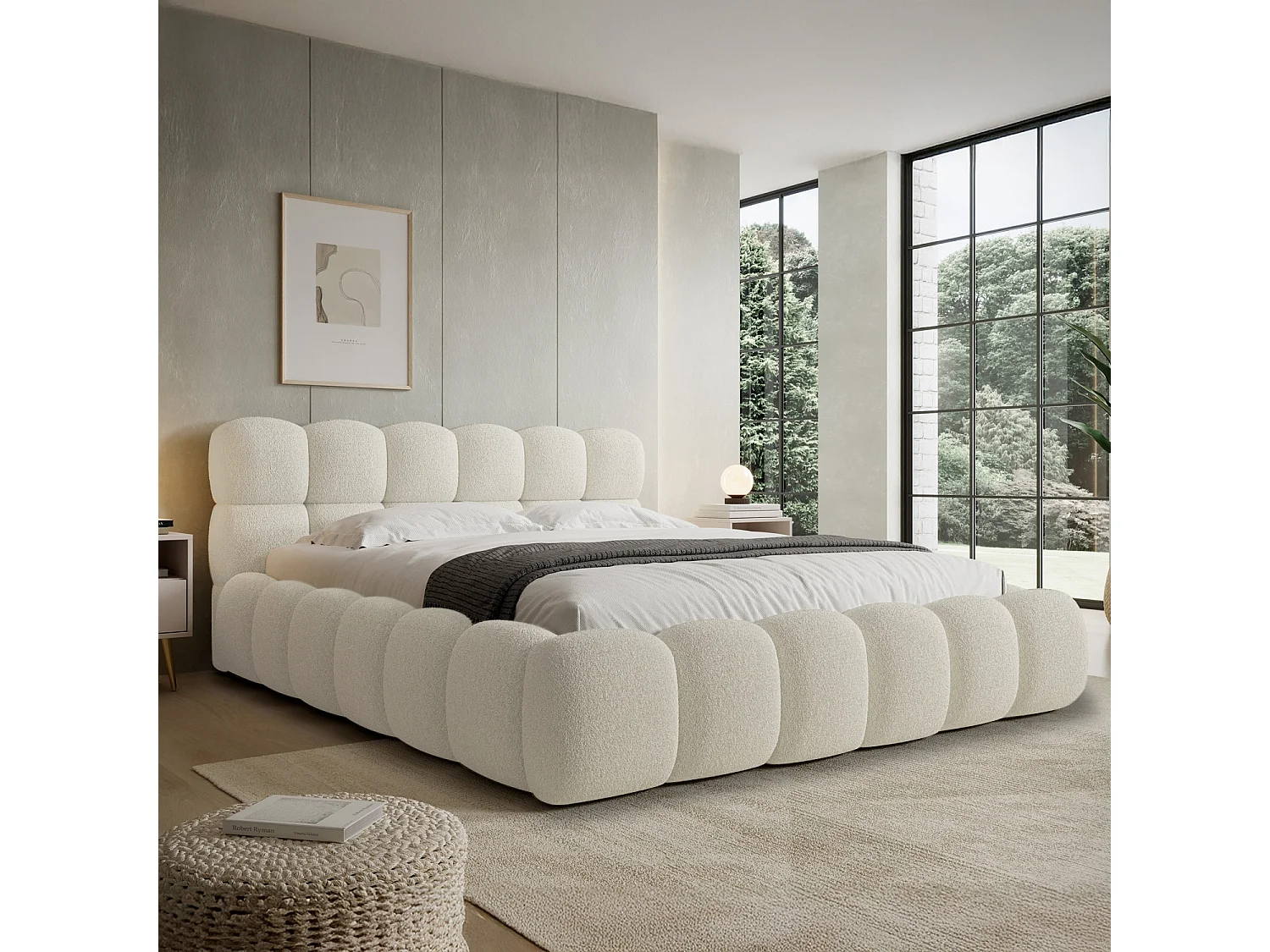 Lit coffre Tomaso 140cm Bouclette Beige