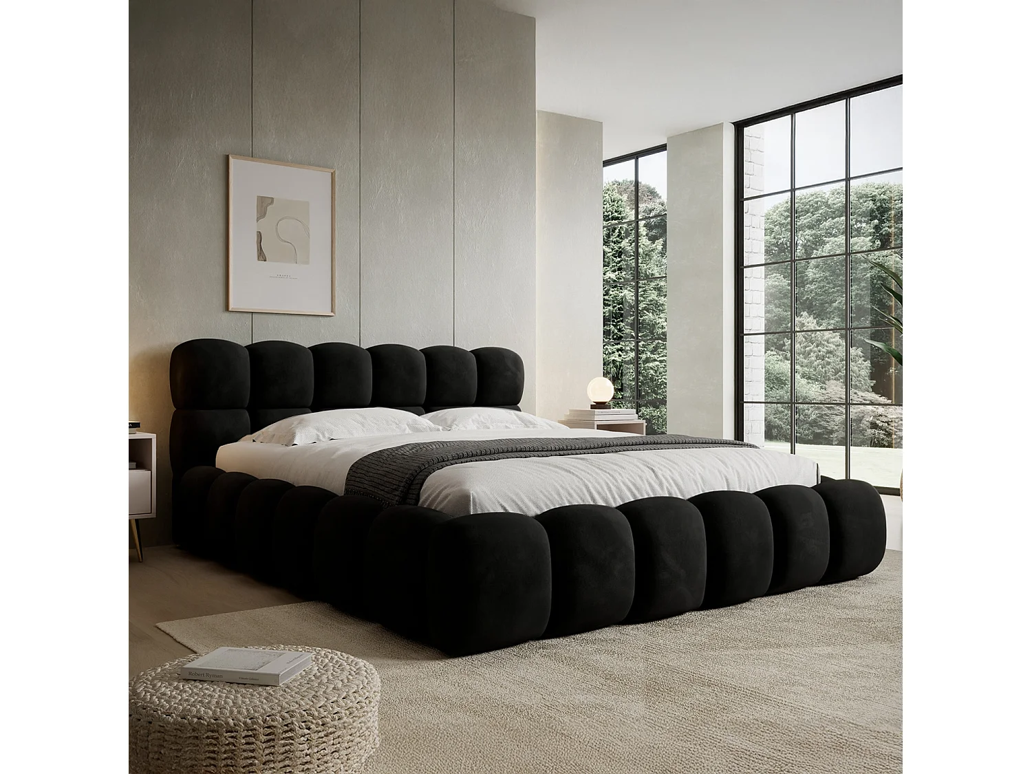 Lit coffre Tomaso 160cm velours Noir