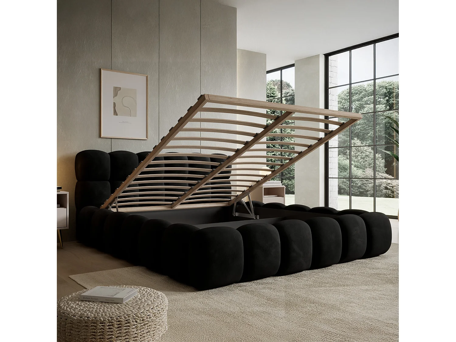 Lit coffre Tomaso 160cm velours Noir