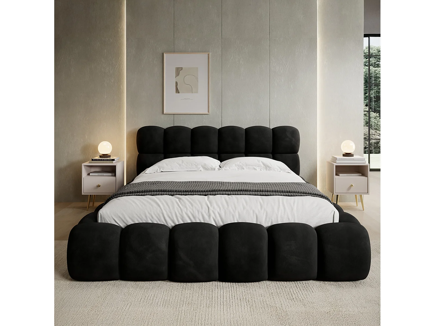 Lit coffre Tomaso 160cm velours Noir