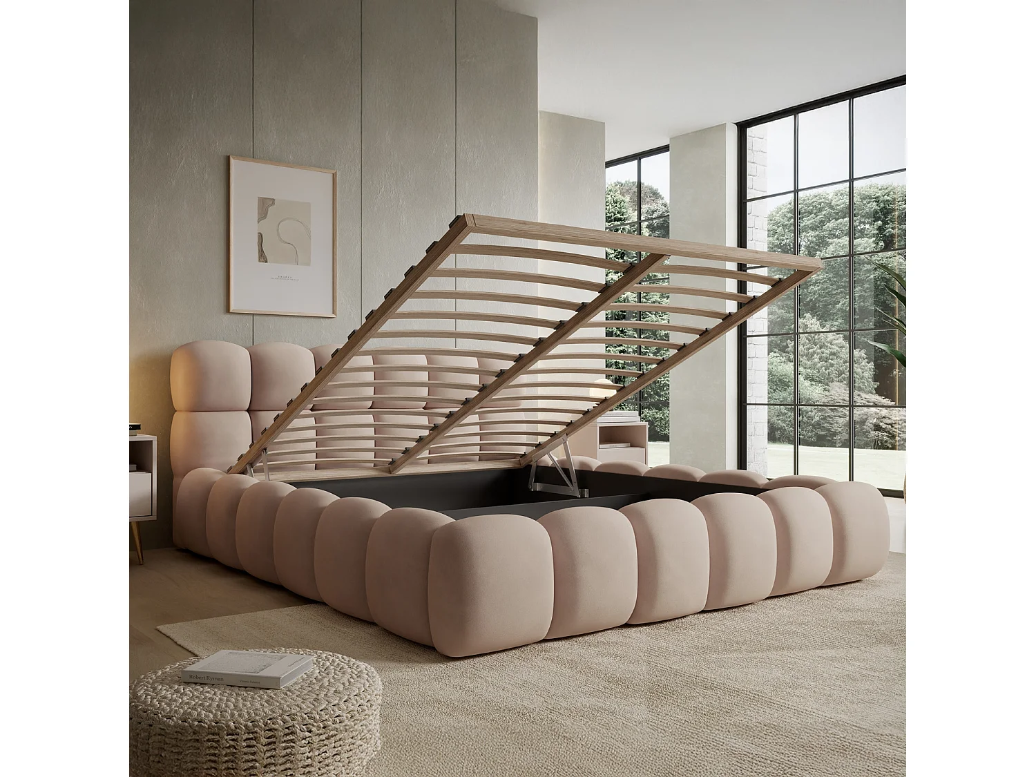 Lit coffre Tomaso 160cm velours Beige