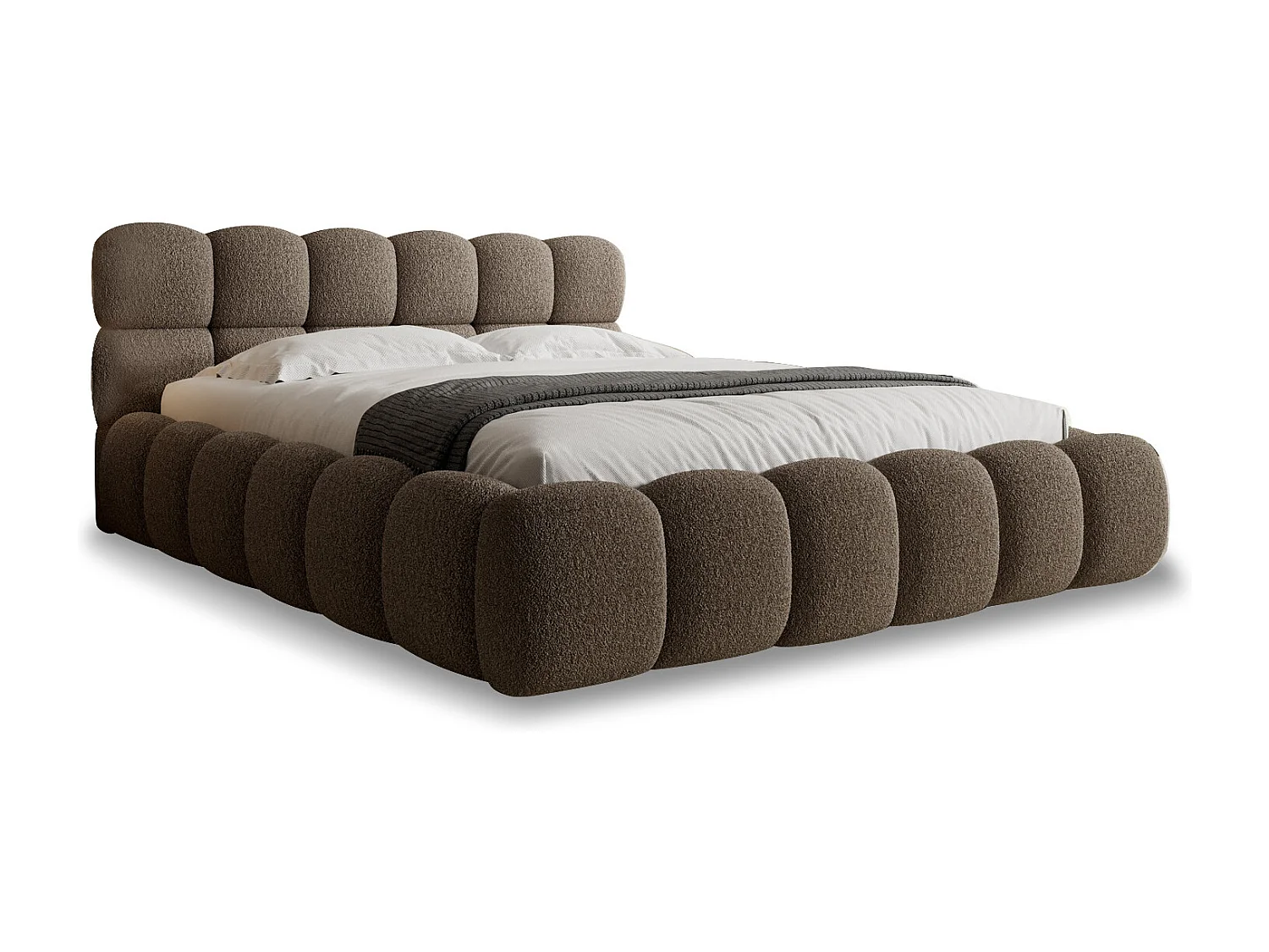 Lit coffre Tomaso 140cm Bouclette Taupe
