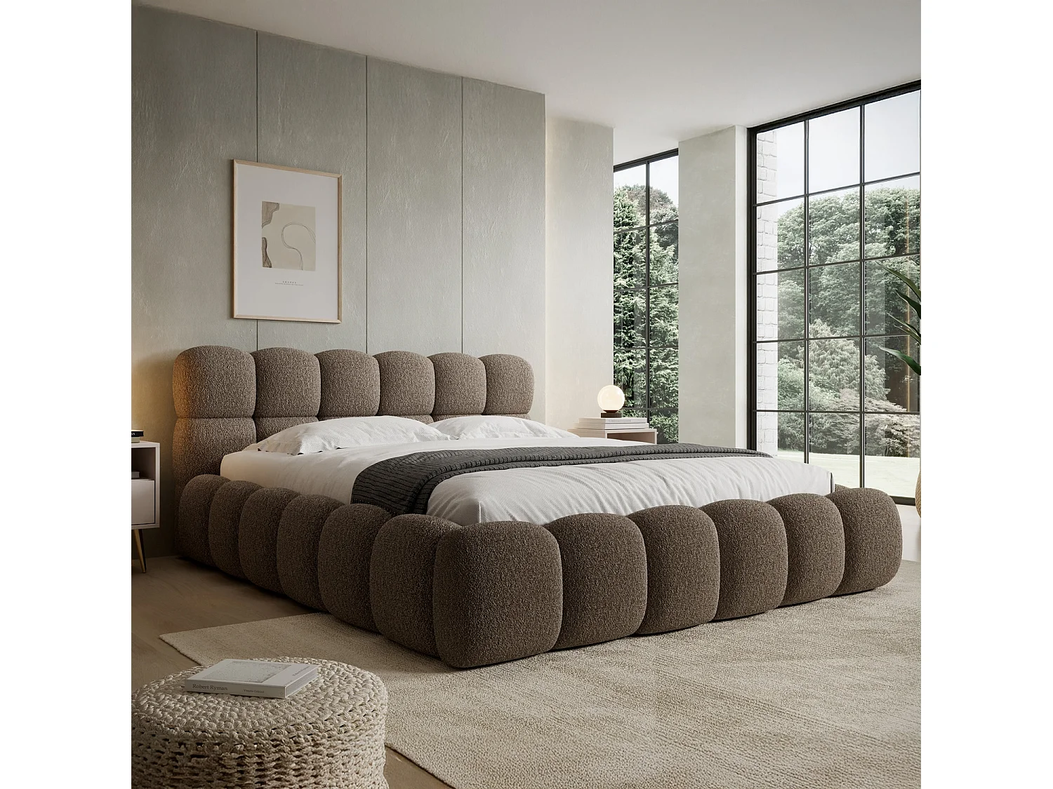 Lit coffre Tomaso 160cm Bouclette Taupe