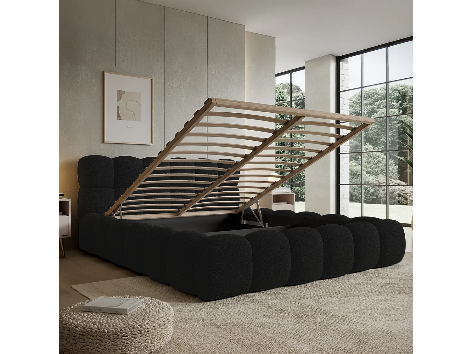 Lit coffre Tomaso 140cm Bouclette Noir