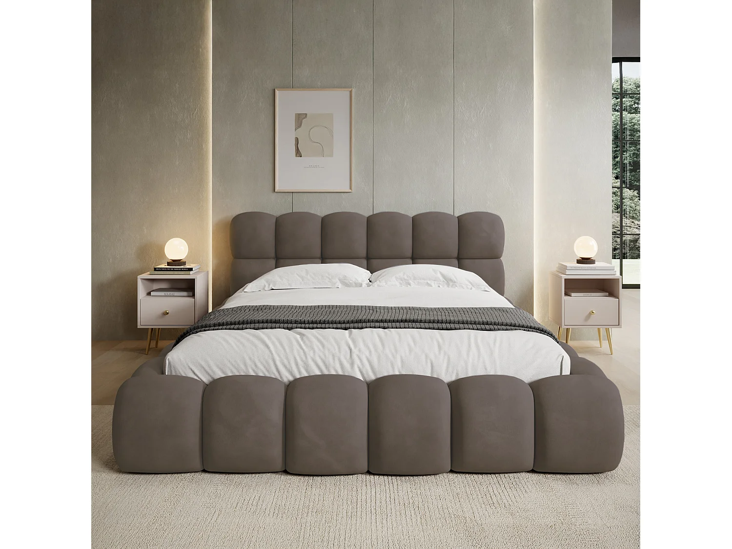 Lit coffre Tomaso 140cm velours Taupe