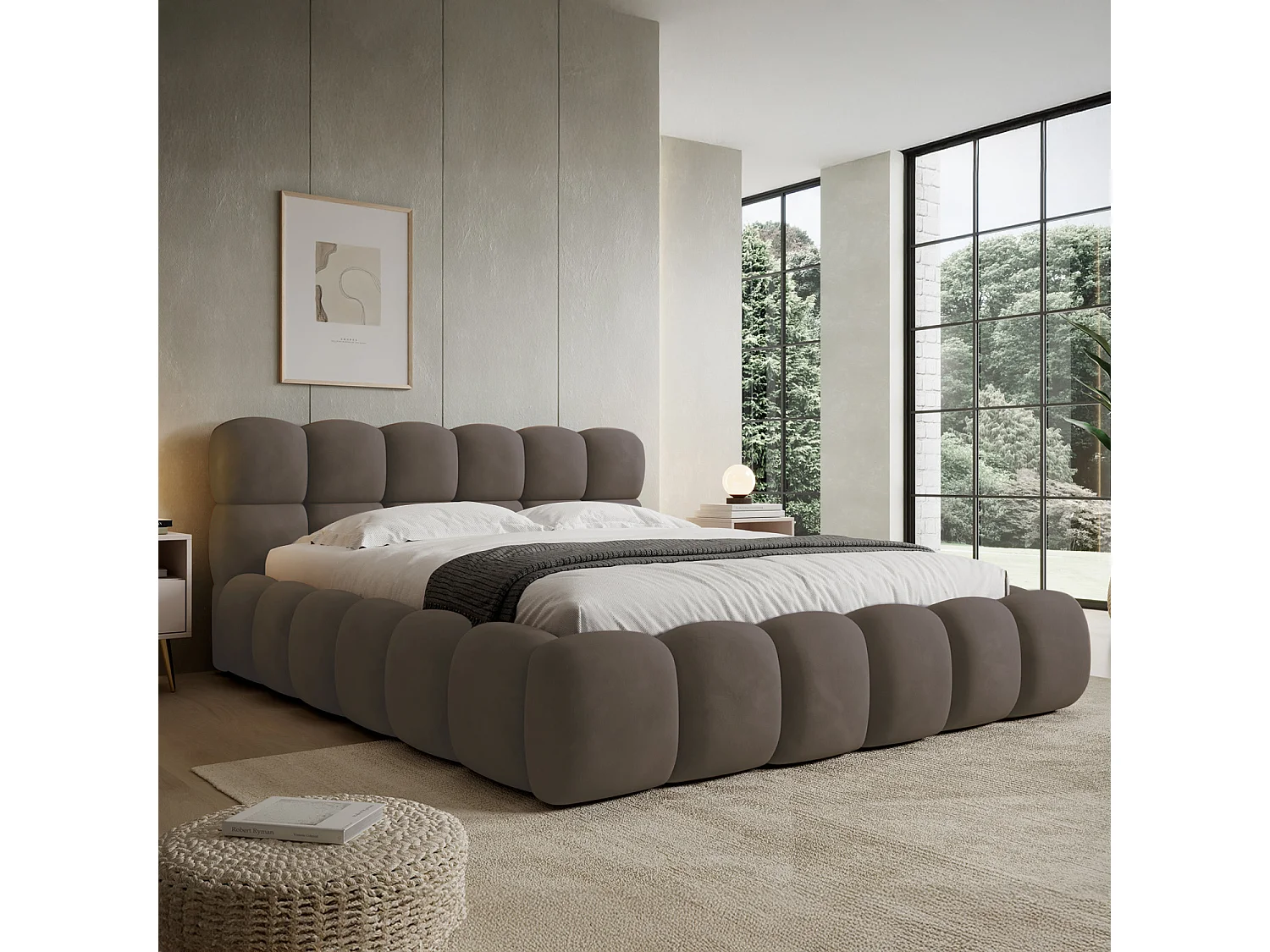 Lit coffre Tomaso 160cm velours Taupe