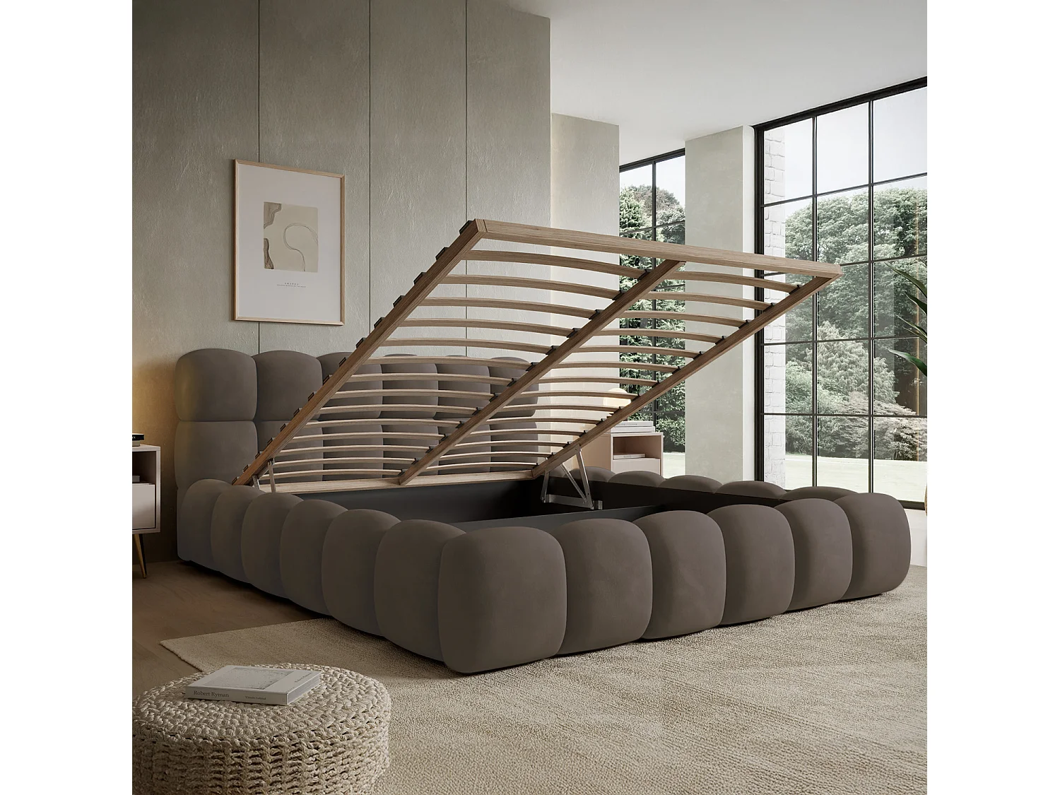 Lit coffre Tomaso 160cm velours Taupe