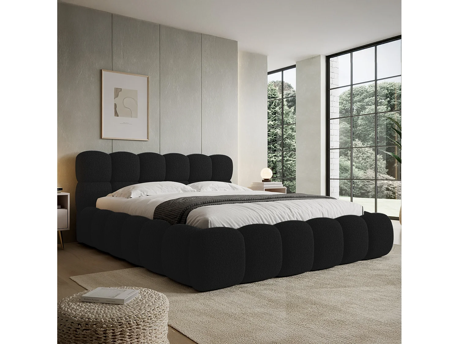 Lit coffre Tomaso 160cm Bouclette Noir