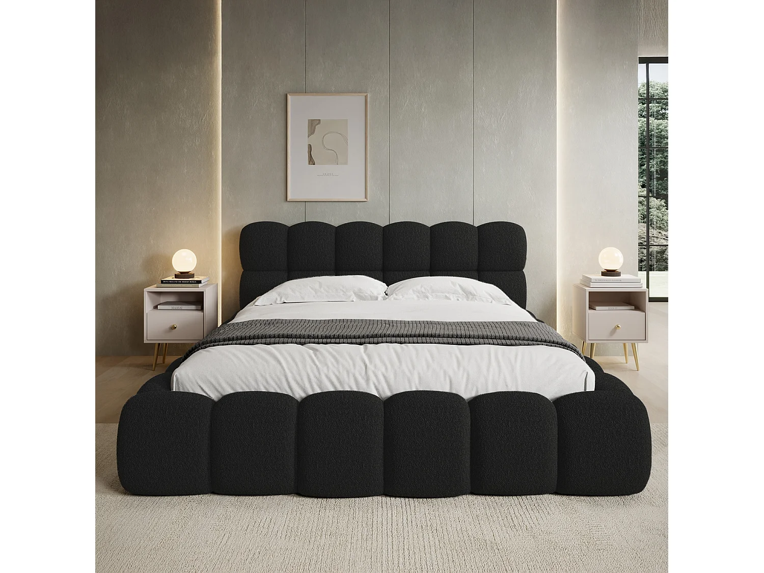 Lit coffre Tomaso 160cm Bouclette Noir