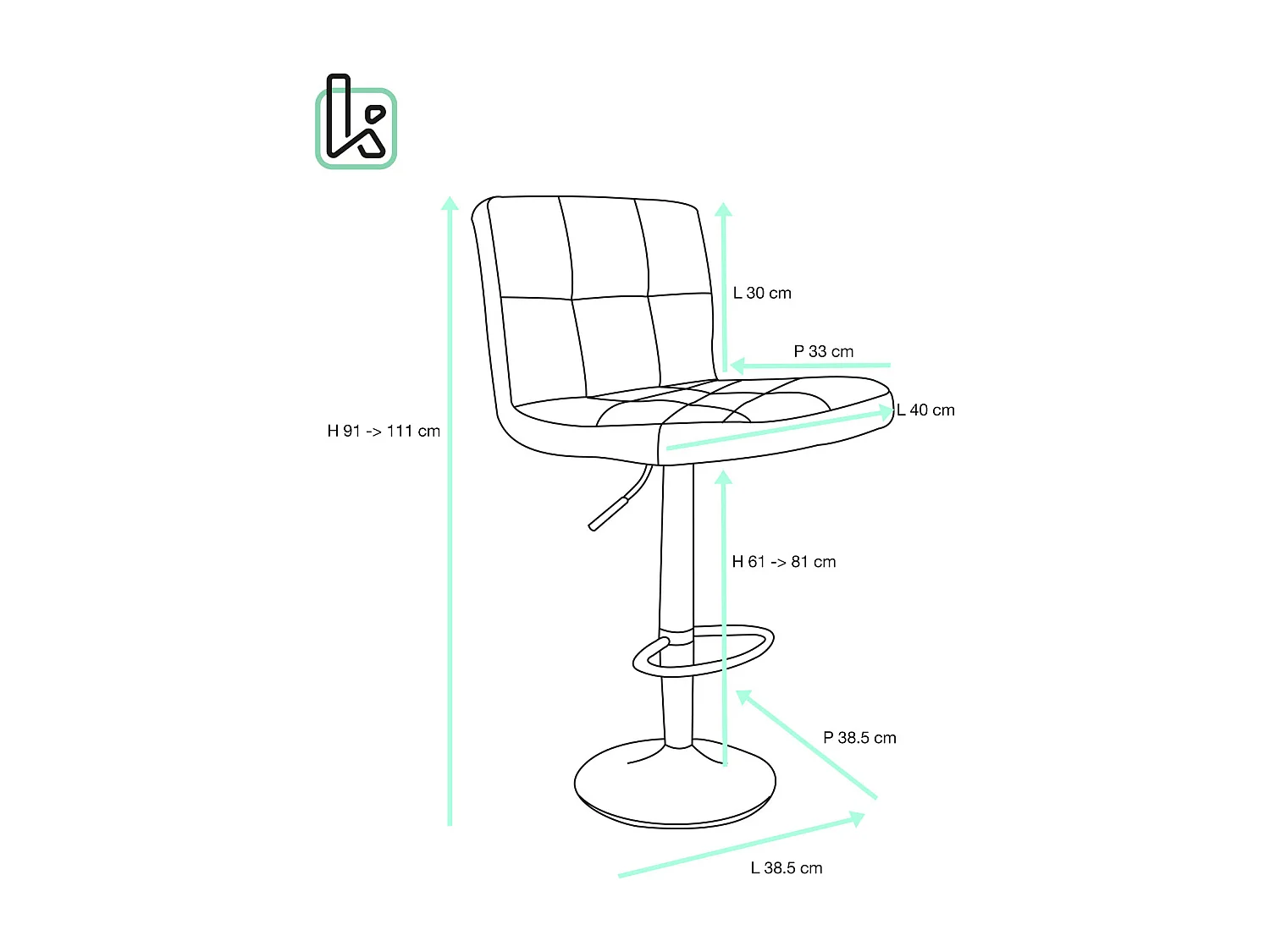 Lot 2 chaises de bar simili cuir matelassé rembourré hauteur réglable pivotant SIVAN (noir intégral)