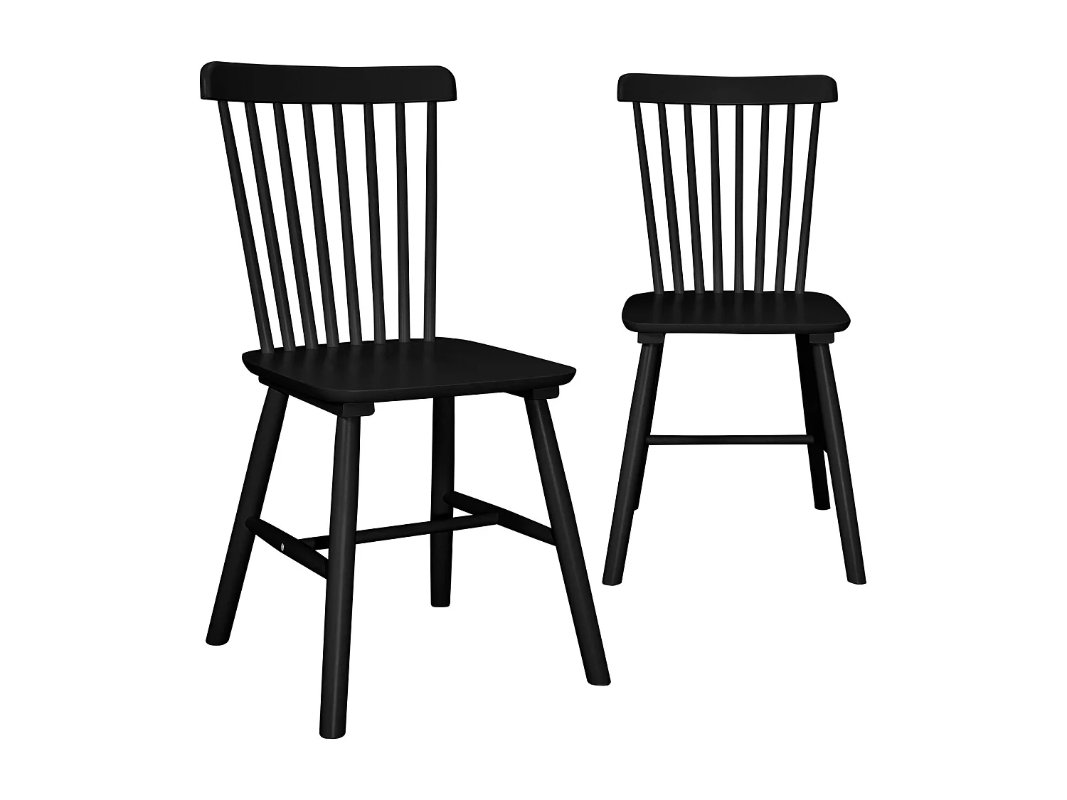 Set van 2 bistrostoelen met spijlen, massief hevea hout, MONA (Zwart)