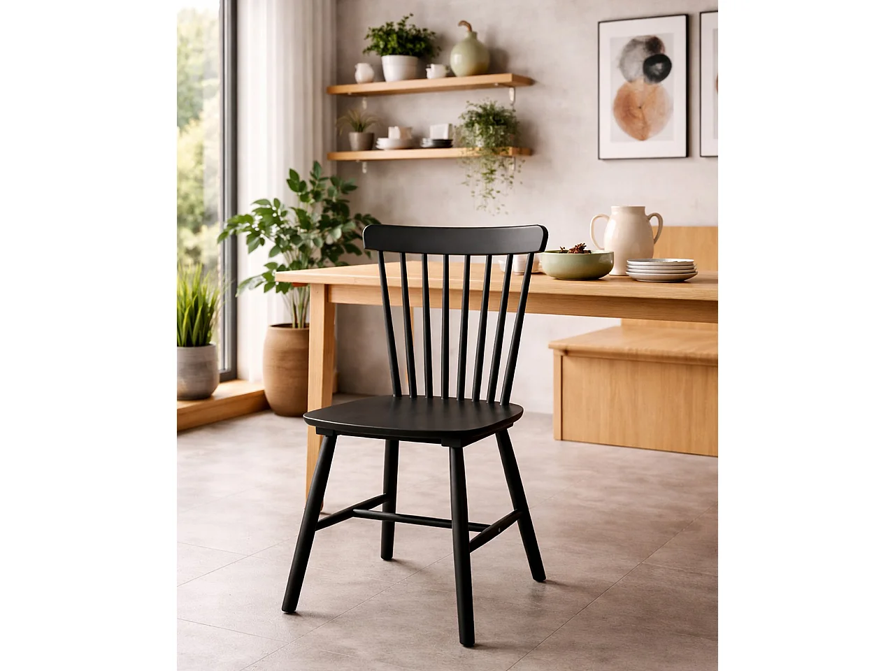 Lot 2 chaises bistrot à barreaux, bois massif hevea, MONA (Noir)