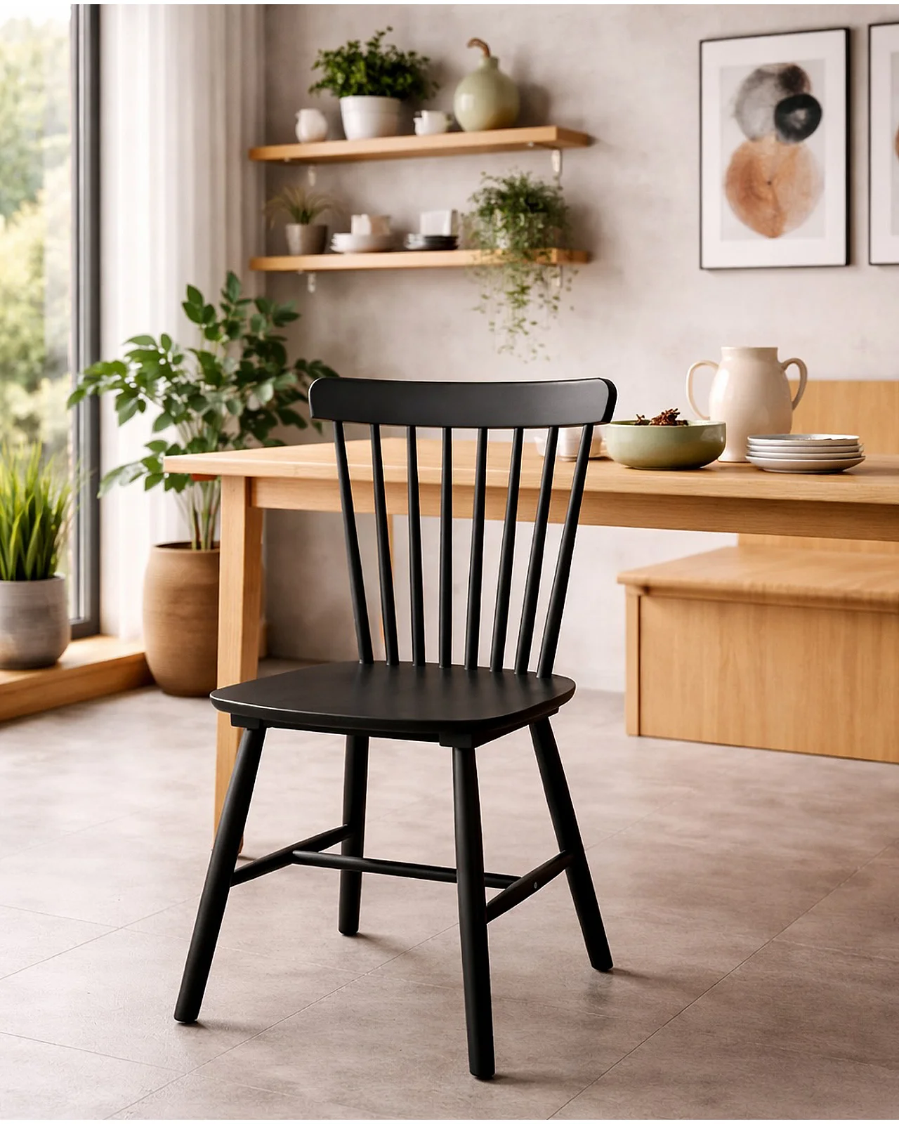 Set van 2 bistrostoelen met spijlen, massief hevea hout, MONA (Zwart)