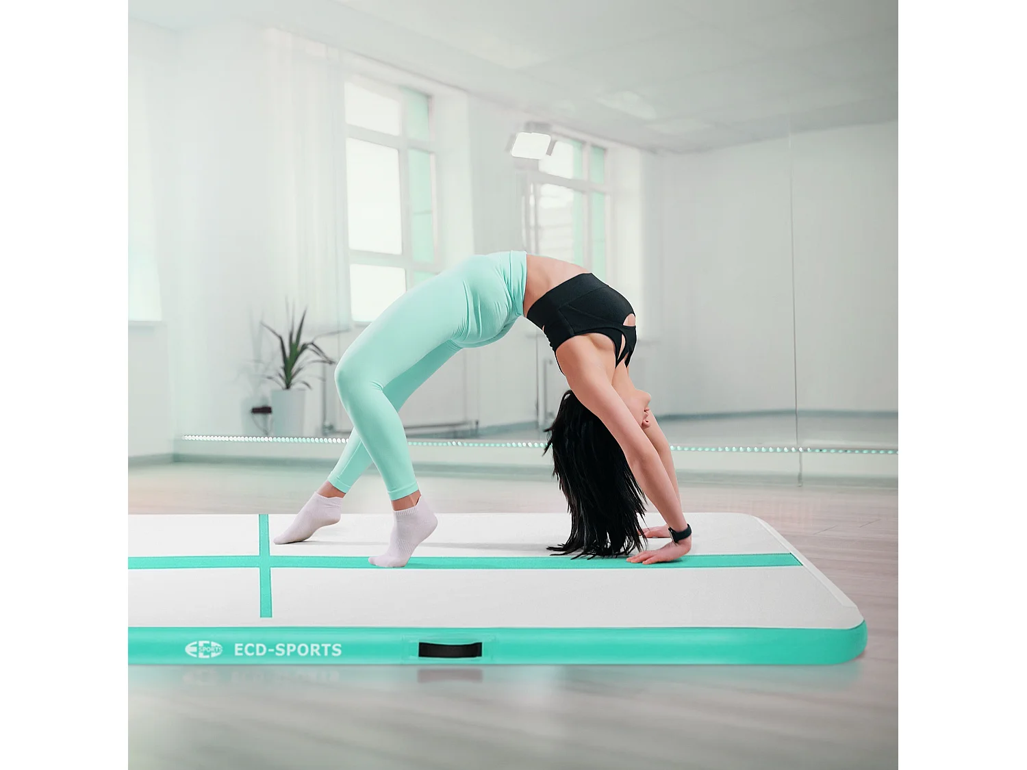 ECD Germany Tappetino ginnastica gonfiabile airtrack 4m verde menta 10 cm materassino tumbling fitness palestra con borsa trasporto e pompa elettrica