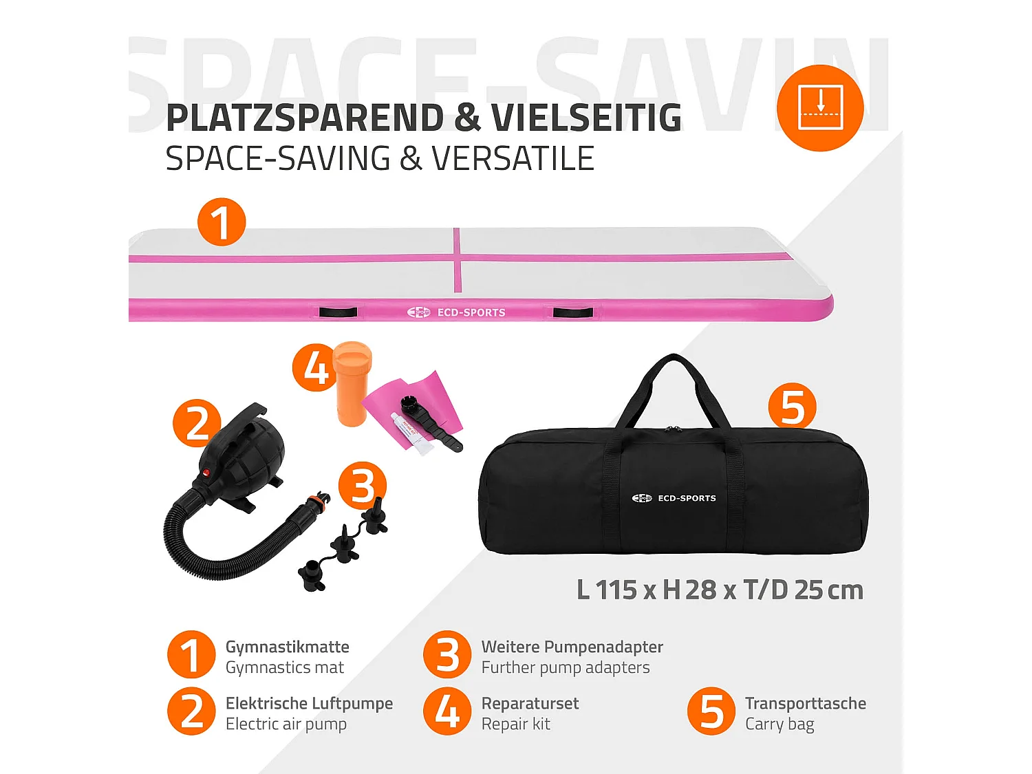 Tapis airtrack 400x100x10cm en rose piste de gymnastique gonflable pour tumbling yoga pilates et fitness avec pompe électrique et sac de transport