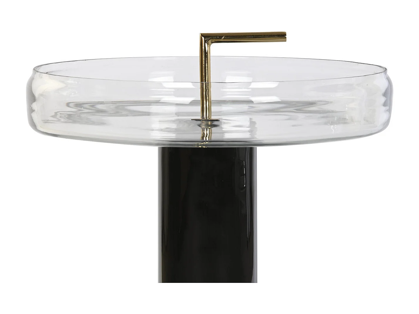 Bijzettafel van glas en ijzer, 41x41x57 cm, gelakt.