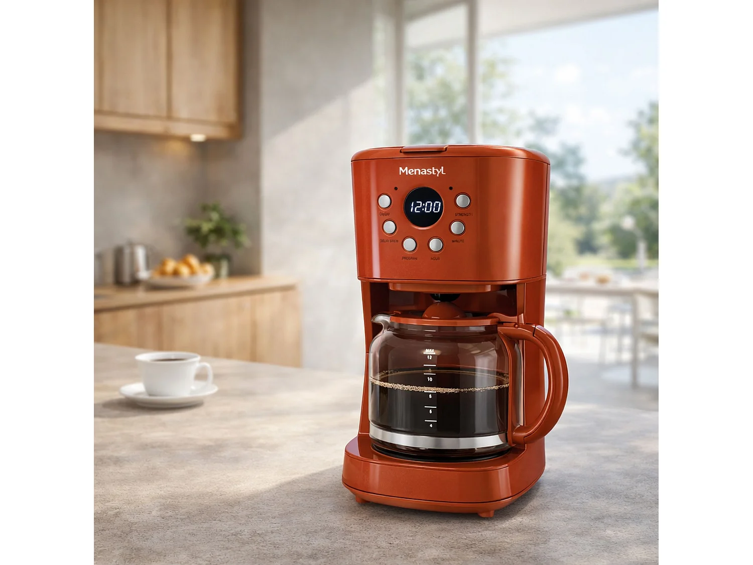 Menastyl - Cafetière Retro 1.5l En Polypropylène Et Acier Inoxydable Brique