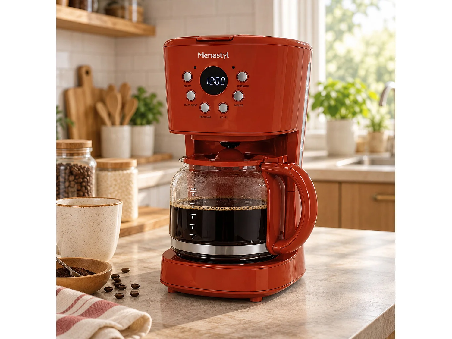 Menastyl - Cafetière Retro 1.5l En Polypropylène Et Acier Inoxydable Brique
