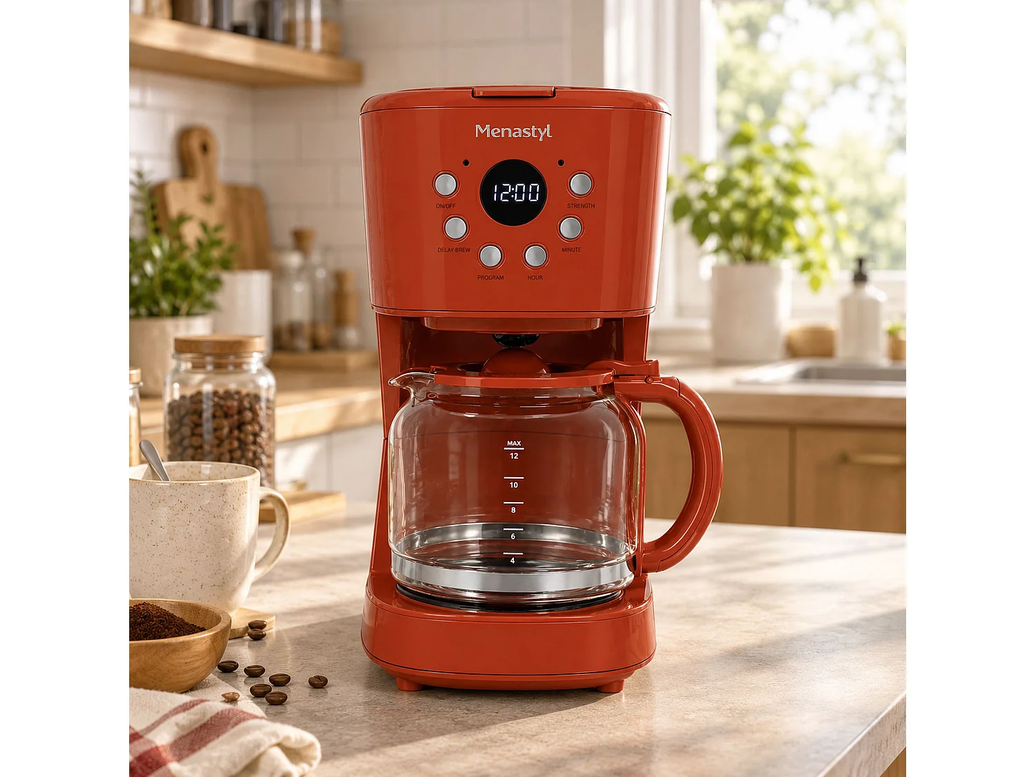 Menastyl - Cafetière Retro 1.5l En Polypropylène Et Acier Inoxydable Brique