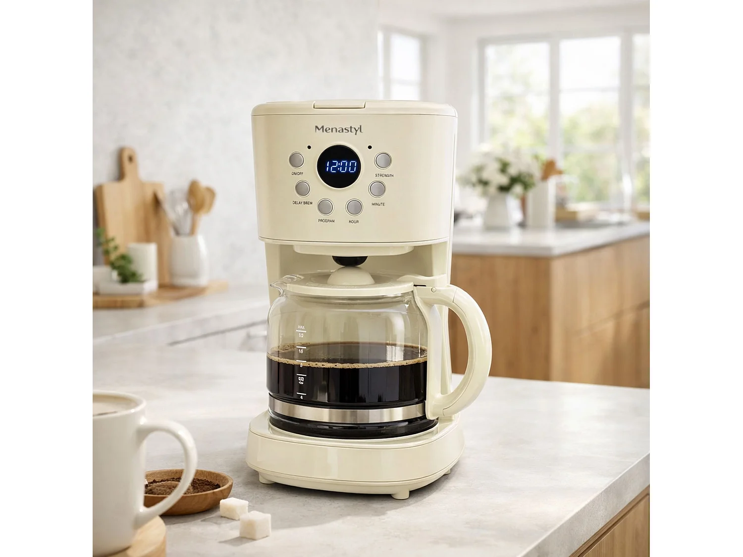 Menastyl - Cafetière Retro 1.5l En Polypropylène Et Acier Inoxydable Crème