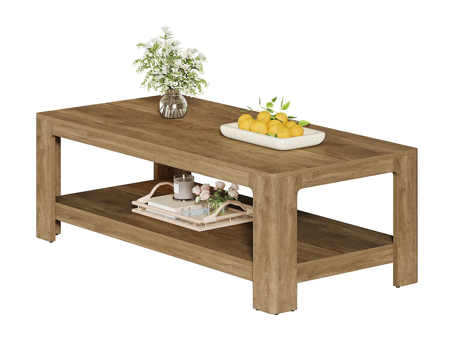 Mesa de café retangular de 120 cm com armazenamento de 2 andares, mesa central de madeira para sala de estar
