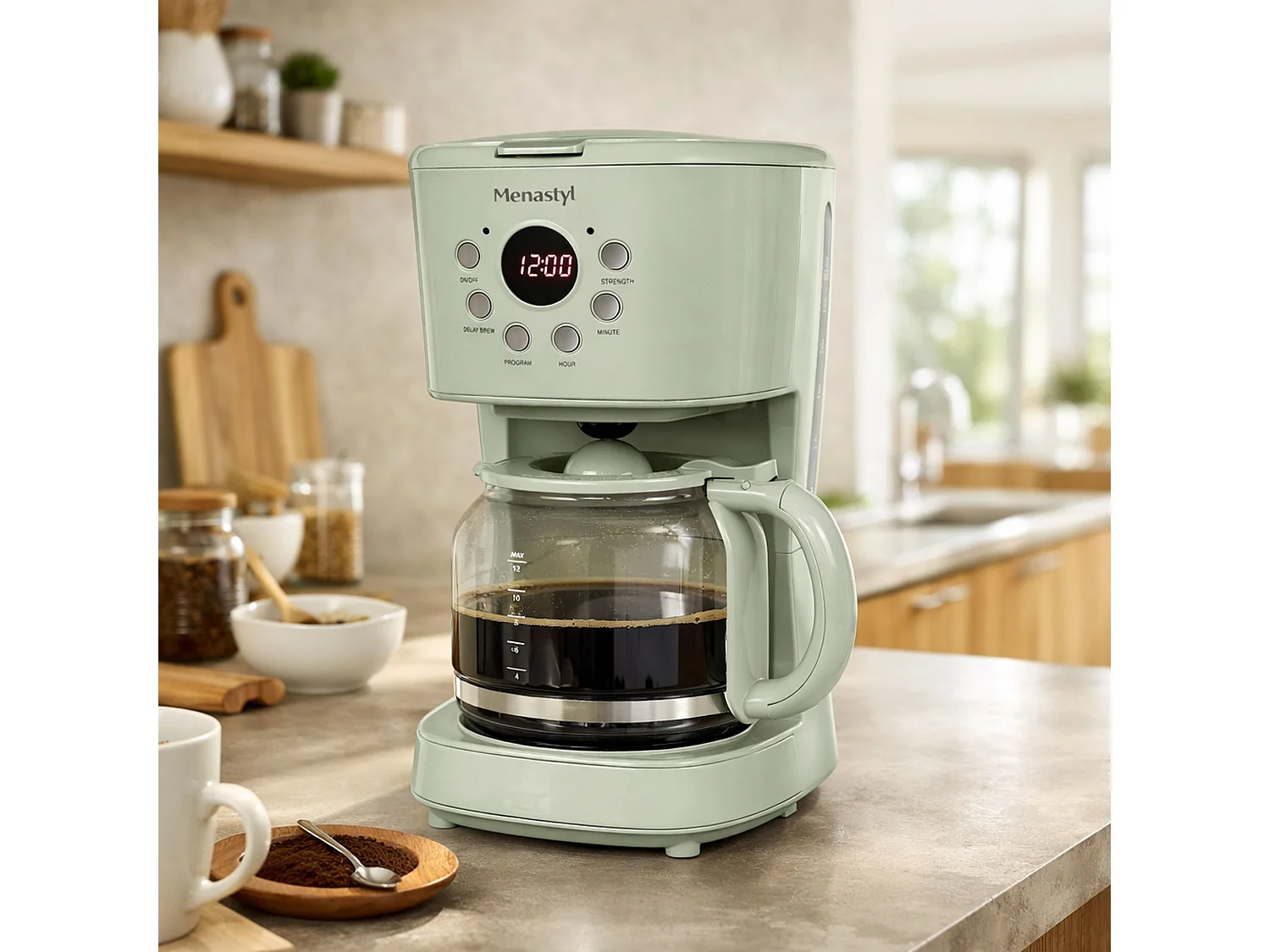 Menastyl - Cafetière Retro 1.5l En Polypropylène Et Acier Inoxydable Celadon