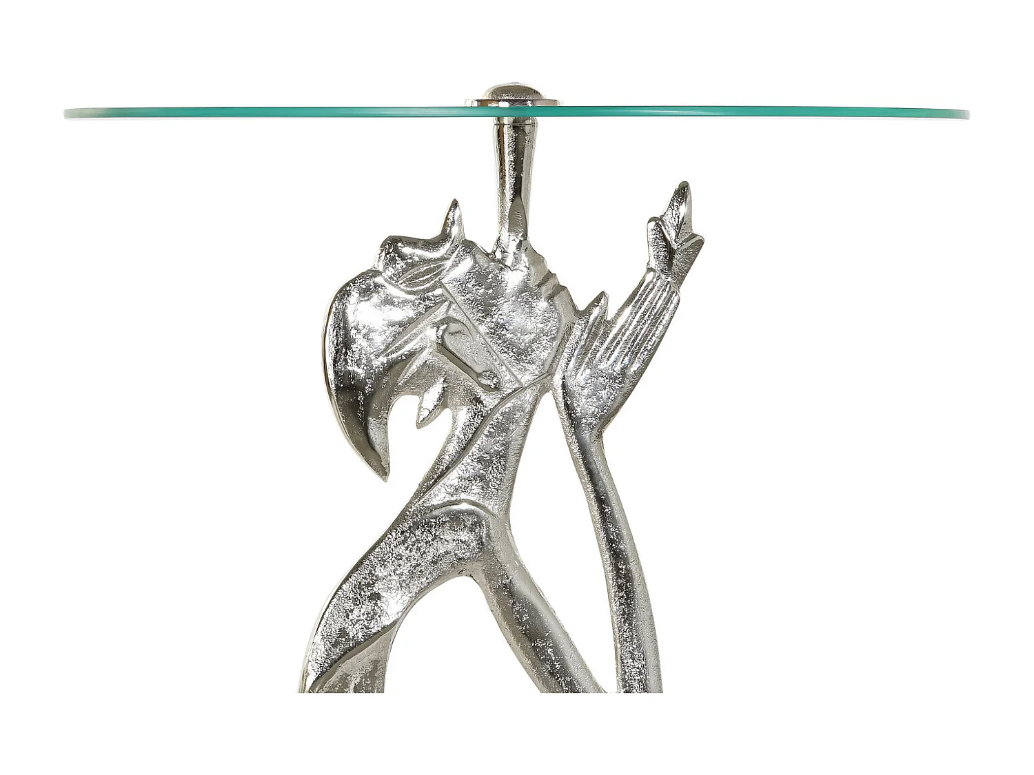 Bijzettafel van aluminium en glas, 46x46x72 cm, voor één persoon.