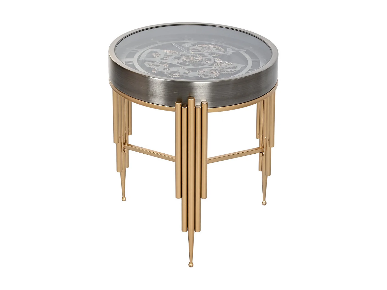 Metalen bijzettafel 50x50x54 met uurwerk