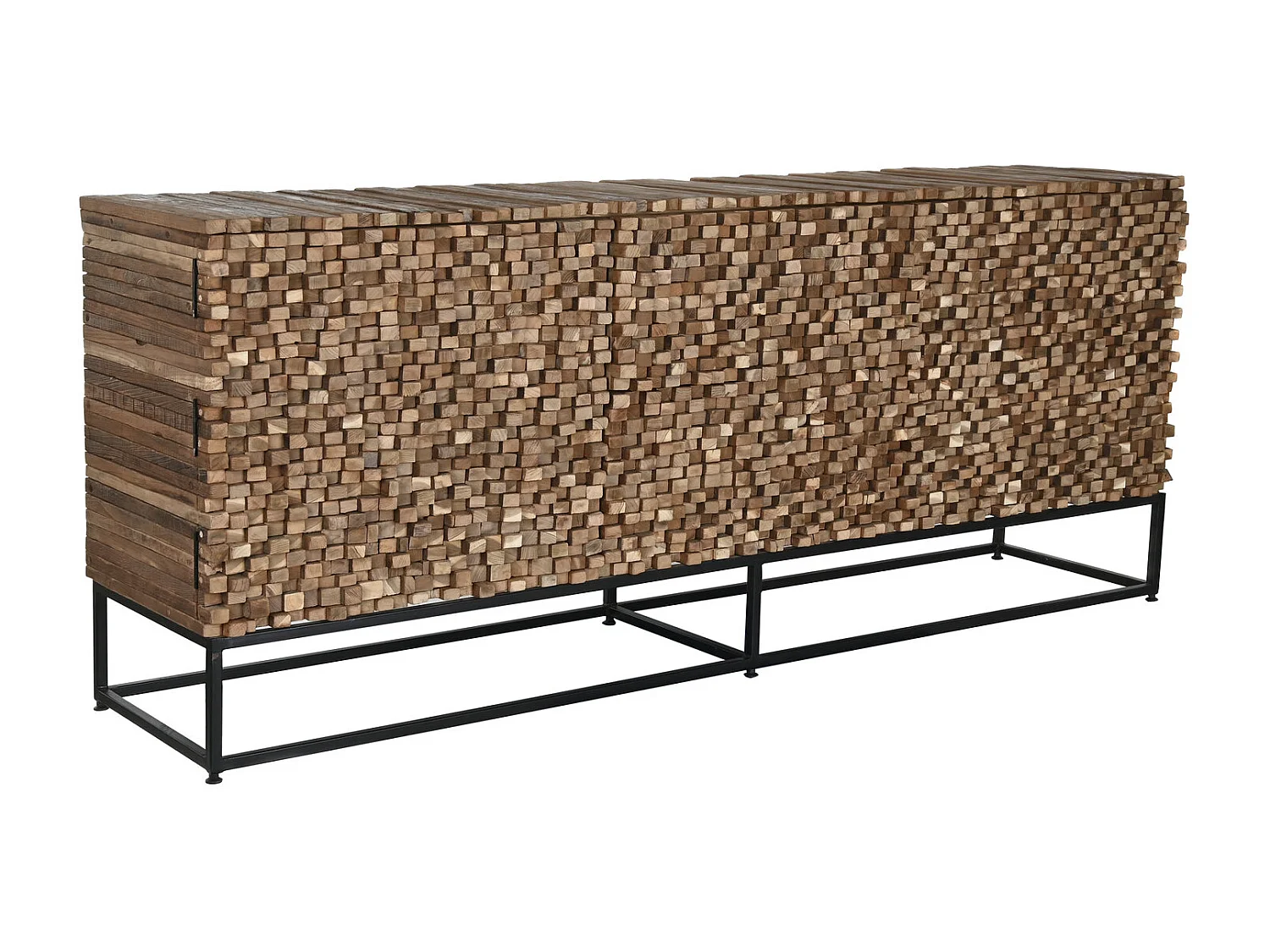 Aparador em teca reciclada, 200 x 45 x 80 cm, 2 portas, 2 gavetas.