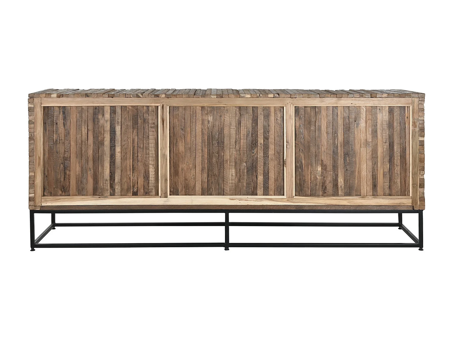 Aparador em teca reciclada, 200 x 45 x 80 cm, 2 portas, 2 gavetas.